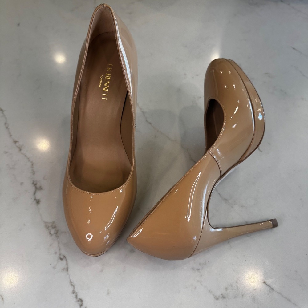 LK Bennett London Women 6.5 EU37 Nude Patent Leather Platform Pump Stiletto Heel
